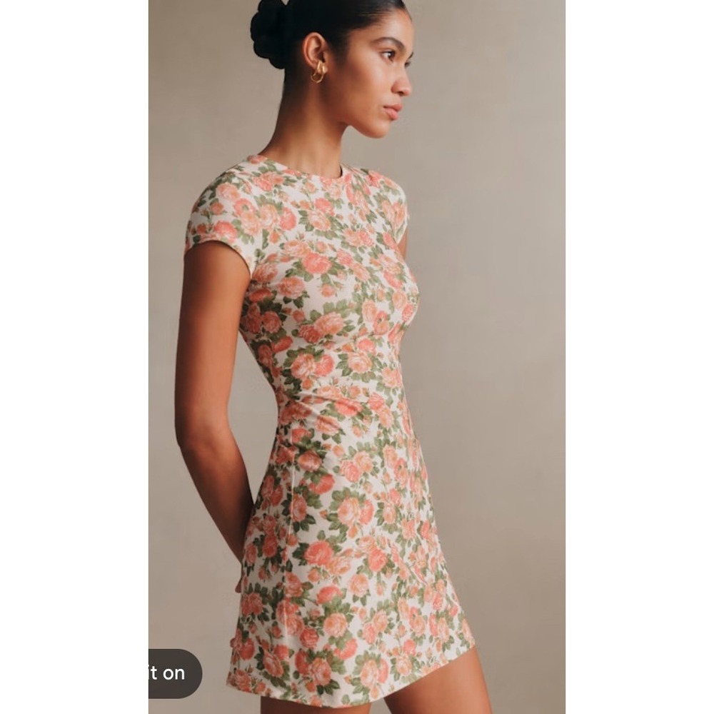 Sezane Camila Dress Alika Print Pink Rose Floral Organic Cotton Mini S